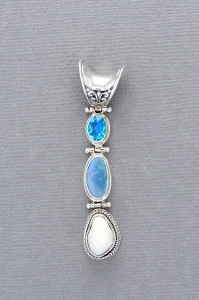 Sterling Silver Pendant with Elk Ivory, Quartz, & Boulder Opal